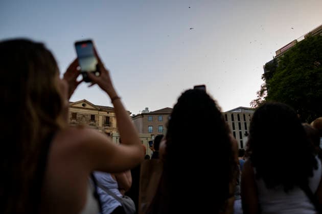 Barcelona celebrates the 50th anniversary of the end of the dictatorship with a poem bombardment over the Cathedral. Dozens of people took part in the poem bombardment event to celebrate the 50th anniversary of the end of the dictatorship, near the Cathedral on June 20, 2026, in Barcelona, Catalonia, Spain. A helicopter will drop 100,000 poems in the form of bookmarks, which people will be able to pick up from the ground. The event is conceived as a symbolic and pacifist action to transform a space historically associated with fascist bombings during the Civil War into a place of culture and remembrance. JUNE 20, 2026 Lorena Sopê Barcelona, Catalonia Barcelona, Catalonia, Spain,detected_source_language  Copyright: xLorenaxSopÃªnax 7612358
