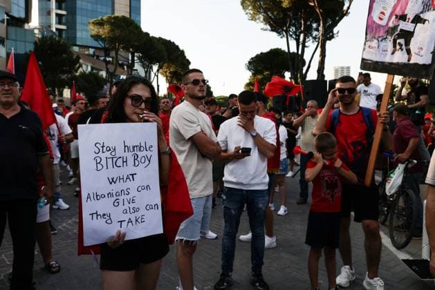 Thousands Gather in Tirana for Day 21 of Anti-Kushner Protests TIRANA, ALBANIA JUNE 20, 2026: Thousands of demonstrators gather in central Tirana during the twenty-first consecutive day of protests against a proposed luxury tourism development project linked to Jared Kushner. The rally drew one of the largest crowds since the movement began in late May, including members of the Albanian diaspora who traveled from across Europe and beyond to take part. Protesters marched through the capital carrying banners, placards, and Albanian flags while calling for the cancellation of the project and expressing concerns over its potential environmental impact on protected coastal areas. Tirana Albania Copyright: x xVlasovxSulajx xJNAxPressx