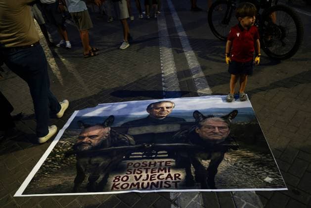 Thousands Gather in Tirana for Day 21 of Anti-Kushner Protests TIRANA, ALBANIA JUNE 20, 2026: Thousands of demonstrators gather in central Tirana during the twenty-first consecutive day of protests against a proposed luxury tourism development project linked to Jared Kushner. The rally drew one of the largest crowds since the movement began in late May, including members of the Albanian diaspora who traveled from across Europe and beyond to take part. Protesters marched through the capital carrying banners, placards, and Albanian flags while calling for the cancellation of the project and expressing concerns over its potential environmental impact on protected coastal areas. Tirana Albania Copyright: x xVlasovxSulajx xJNAxPressx