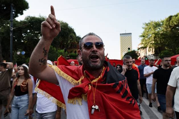 Thousands Gather in Tirana for Day 21 of Anti-Kushner Protests TIRANA, ALBANIA JUNE 20, 2026: Thousands of demonstrators gather in central Tirana during the twenty-first consecutive day of protests against a proposed luxury tourism development project linked to Jared Kushner. The rally drew one of the largest crowds since the movement began in late May, including members of the Albanian diaspora who traveled from across Europe and beyond to take part. Protesters marched through the capital carrying banners, placards, and Albanian flags while calling for the cancellation of the project and expressing concerns over its potential environmental impact on protected coastal areas. Tirana Albania Copyright: x xVlasovxSulajx xJNAxPressx