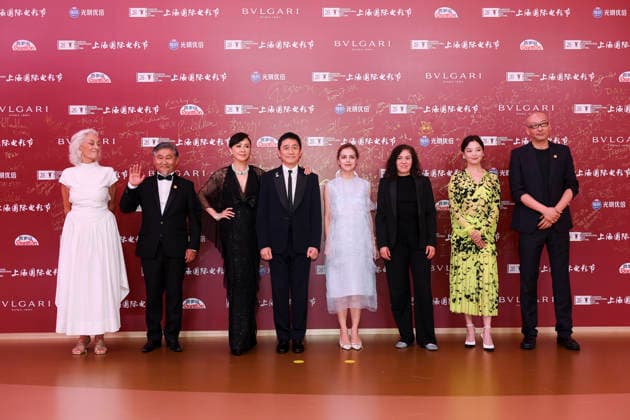 SHANGHAI, CHINA - JUNE 20: Jury members actor Tony Leung Chiu-wai and his wife Carina Lau Kar-ling, producer Dora Bouchoucha Fourati, director Guan Hu, director Aktan Abdykalykov, director-screenwriter Dea Kulumbegashvili, screenwriter Fernanda Valadez and actress Xin Zhilei arrive at the red carpet of the closing ceremony for the 28th Shanghai International Film Festival on June 20, 2026 in Shanghai, China.  Copyright: xVCGx 111649394729