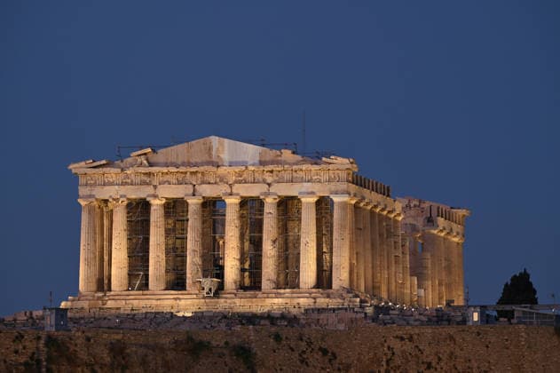 Scaffolding Comes Down From Western Face of the Parthenon The restored western pediment of the ancient Parthenon temple is seen unobstructed on the Acropolis after decades of restoration scaffolding was dismantled. Athens Greece Copyright: xNicolasxKoutsokostasxNicolasxKoutsokostasx DSC_202606201020
