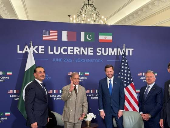 Pakistan, US delegations hold talks in Switzerland BURGENSTOCK, SWITZERLAND - JUNE 21: Pakistan Prime Minister Shehbaz Sharif (2nd L) and Pakistan s Chief of Army Staff Field Marshal Syed Asim Munir (L) pose for a photograph with US Vice President JD Vance (2nd R) and US Special Envoy Steve Witkoff (R) during a meeting on the sidelines of the Lake Lucerne Summit in Burgenstock, Switzerland, on June 21, 2026. Government of Pakistan Handout Anadolu Burgenstock Switzerland. Editorial use only. Please get in touch for any other usage.  Copyright: x2026xAnadoluxGovernmentxofxPakistan Handoutx