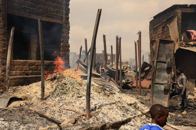 Blaze destroys shops at Nairobi s Gikomba Market NAIROBI, KENYA - JUNE 21: People inspect the damage and try to salvage their belongings after a fire broke out at Gikomba Market in Nairobi, Kenya, on June 21, 2026. Numerous shops were destroyed in the blaze as firefighters worked to contain the fire. Lucas Mukasa Anadolu Nairobi Kenya. Editorial use only. Please get in touch for any other usage.  Copyright: x2026xAnadoluxLucasxMukasax