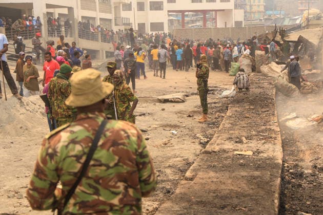 Blaze destroys shops at Nairobi s Gikomba Market NAIROBI, KENYA - JUNE 21: People inspect the damage and try to salvage their belongings after a fire broke out at Gikomba Market in Nairobi, Kenya, on June 21, 2026. Numerous shops were destroyed in the blaze as firefighters worked to contain the fire. Lucas Mukasa Anadolu Nairobi Kenya. Editorial use only. Please get in touch for any other usage.  Copyright: x2026xAnadoluxLucasxMukasax