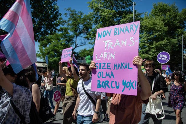 June 21, 2026, Istanbul, Istanbul, Turkey: Activists participate in the 12th Trans Pride March in the Kadikoy district of Istanbul, Turkey, on June 21, 2026. Following the conclusion of the march and after participants had dispersed, police detained several people, including journalists covering the event. The annual march was organized to raise awareness of transgender rights and issues affecting the LGBTQ+ community. Istanbul Turkey  - ZUMAt171 20260621_zip_t171_021 Copyright: xAbdullahxTepelix