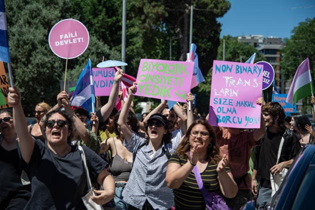 June 21, 2026, Istanbul, Istanbul, Turkey: Activists participate in the 12th Trans Pride March in the Kadikoy district of Istanbul, Turkey, on June 21, 2026. Following the conclusion of the march and after participants had dispersed, police detained several people, including journalists covering the event. The annual march was organized to raise awareness of transgender rights and issues affecting the LGBTQ+ community. Istanbul Turkey - ZUMAt171 20260621_zip_t171_030 Copyright: xAbdullahxTepelix