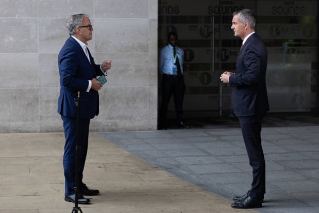 June 21, 2026, London, United Kingdom: (R) Business Secretary Peter Kyle seen interviewed by Matt Frei after his appearance with Laura Kuenssberg at BBC Broadcasting House. London United Kingdom - ZUMAs197 20260621_aaa_s197_010 Copyright: xPhilxLewisx
