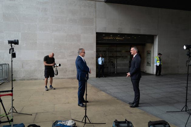 June 21, 2026, London, United Kingdom: (R) Business Secretary Peter Kyle seen interviewed by Matt Frei after his appearance with Laura Kuenssberg at BBC Broadcasting House. London United Kingdom - ZUMAs197 20260621_aaa_s197_018 Copyright: xPhilxLewisx