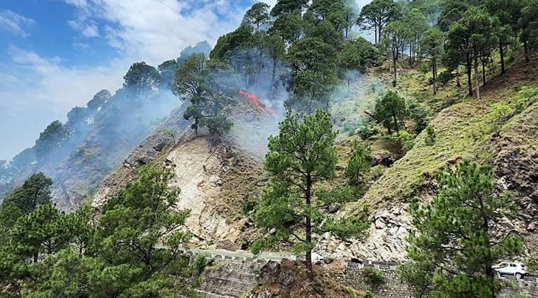 RECORD DATE NOT STATED Flames and smoke rise from a forest fire in the Salal forest area Reasi J&K , Jun 21 (ANI): Flames and smoke rise from a forest fire in the Salal forest area, in Reasi on Sunday. (ANI Video Grab) Dehradun Uttarakhand India Copyright: xANIx ANI_20260621487