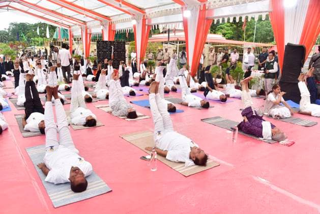 June 21, 2026, Guwahati, Assam, India: Union Finance Minister Nirmala Sitharaman, Assam Chief Minister Himanta Bishwa Sarma, and others participate in a mass yoga session organized on the occasion of International Day of Yoga in Guwahati, India, on June 21, 2026. The International Day of Yoga is a global observance celebrated annually on June 21 to promote the benefits of yoga for physical, mental, and spiritual well-being. Guwahati India - ZUMAa254 20260621_zip_a254_051 Copyright: xHafizxAhmedx