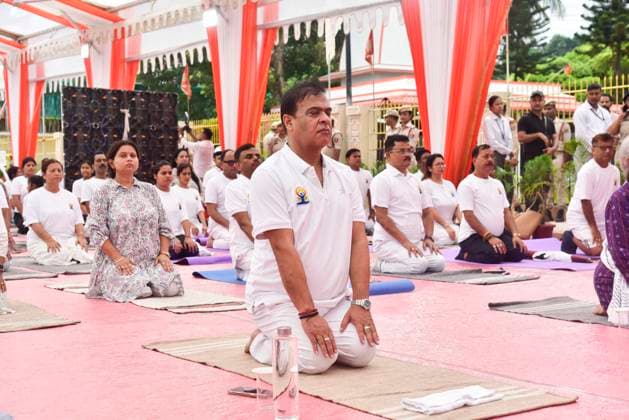 June 21, 2026, Guwahati, Assam, India: Assam Chief Minister Himanta Bishwa Sarma participates in a mass yoga session organized on the occasion of International Day of Yoga in Guwahati, India, on June 21, 2026. The International Day of Yoga is a global observance celebrated every year on June 21 to promote the benefits of yoga for physical, mental, and spiritual well-being. Guwahati India - ZUMAa254 20260621_zip_a254_049 Copyright: xHafizxAhmedx