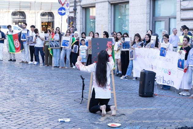 IPA85915200 - Rally in Piazza Santi Apostoli in Rome in solidarity with the women and people in Afghanistan who continue to suffer repression and serious human rights violations  Copyright: xMatteoxNardonex xx 85915200
