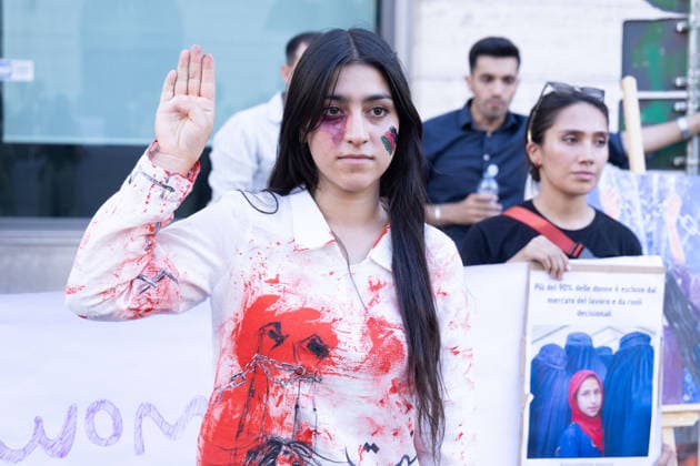 IPA85915062 - Rally in Piazza Santi Apostoli in Rome in solidarity with the women and people in Afghanistan who continue to suffer repression and serious human rights violations  Copyright: xMatteoxNardonex xx 85915062