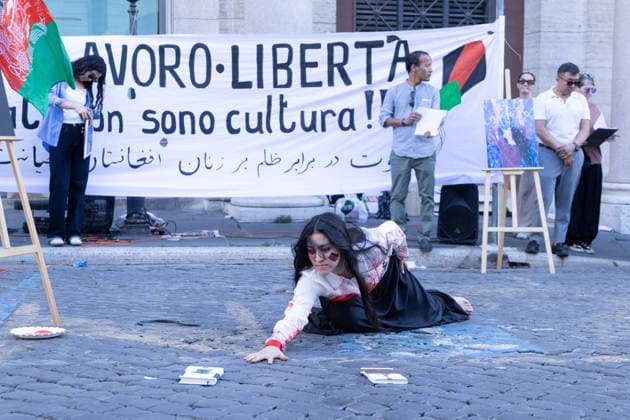 IPA85915195 - Rally in Piazza Santi Apostoli in Rome in solidarity with the women and people in Afghanistan who continue to suffer repression and serious human rights violations  Copyright: xMatteoxNardonex xx 85915195