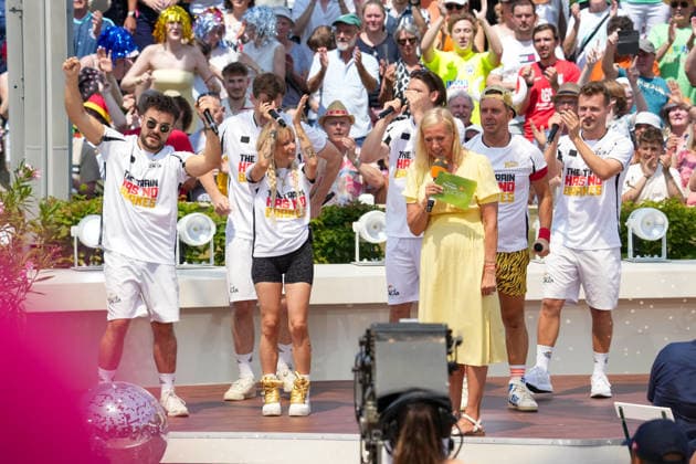 ZDF-Fernsehgarten 2026. Andrea (Kiwi) Kiewel, Lorenz Büffel, Mia Julia und Malle Anja im ZDF Fernsehgarten mit dem Motto Discofox am 21.06.2026 in Mainz. Mainz ZDF Fernsehgarten Rheinland-Pfalz *** ZDF Fernsehgarten 2026