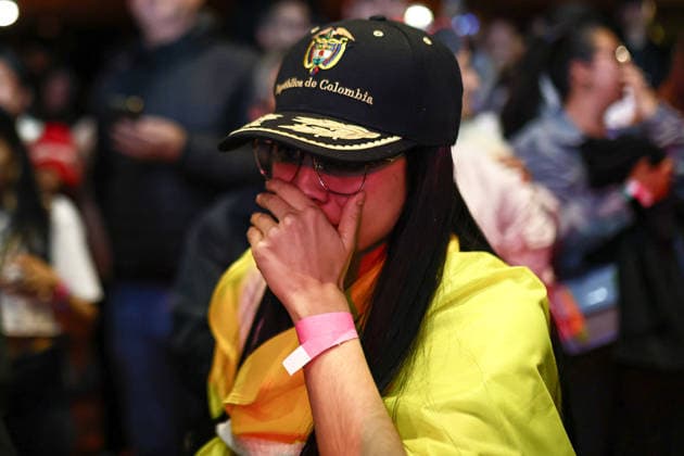 Preliminary results of the presidential runoff election announced in Colombia BOGOTA, COLOMBIA - JUNE 21: A woman cries after the preliminary results of the presidential runoff election were announced in Bogota, Colombia, on June 21, 2026. Leftist presidential candidate Ivan Cepeda acknowledged the preliminary results of the second round of the elections in Colombia on Sunday, which gave a narrow victory to far-right candidate Abelardo de la Espriella, but announced that his campaign would challenge 33,000 polling stations during the official count. Lucas Aguayo Araos Anadolu Bogota Colombia. Editorial use only. Please get in touch for any other usage.  Copyright: x2026xAnadoluxLucasxAguayoxAraosx