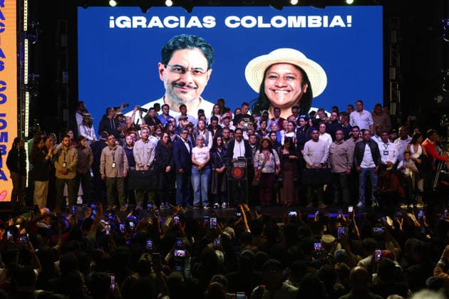 Preliminary results of the presidential runoff election announced in Colombia BOGOTA, COLOMBIA - JUNE 21: Presidential candidate Ivan Cepeda addresses his supporters after the preliminary results of the presidential runoff election were announced in Bogota, Colombia, on June 21, 2026. Leftist presidential candidate Ivan Cepeda acknowledged the preliminary results of the second round of the Colombian elections on Sunday, which gave a narrow victory to far-right candidate Abelardo de la Espriella, but announced that his campaign would challenge 33,000 polling stations during the official count. Lucas Aguayo Araos Anadolu Bogota Colombia. Editorial use only. Please get in touch for any other usage.  Copyright: x2026xAnadoluxLucasxAguayoxAraosx