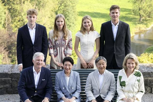Japan emperor, empress in Belgium Japan s Emperor Naruhito (front row, 2nd from R) and Empress Masako (front row, 2nd from L) pose for a photo with Belgium s King Philippe (front row, far L) and Queen Mathilde (front row, far R) at the Royal Castle of Ciergnon in Houyet, southern Belgium, a residence and summer retreat of the Belgian royal family, on June 21, 2026. Standing behind them are (from R to L) Prince Gabriel, Princess Elisabeth, Princess Eleonore and Prince Emmanuel. (Pool photo)  A14AA0005619780P