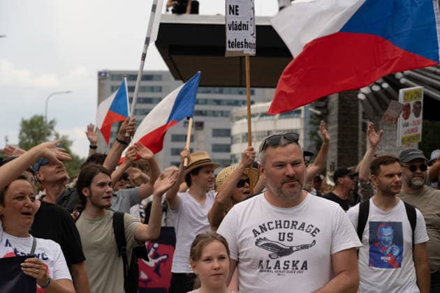 March and demonstration staged by group Million Moments for Democracy in front of the Czech Television in Prague, calling for dismissal of Culture Minister Oto Klempir (Motorists) and in support of public media, on June 21, 2026, Prague, Czech Republic. (CTKxPhoto RichardxMundl) CTKPhotoF202606220004201  CTKPhotoF202606220004201
