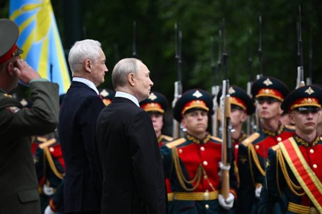 Russia Putin WWII Memory and Sorrow Day 9193389 22.06.2026 Russian President Vladimir Putin and Defence Minister Andrei Belousov attend a wreath-laying ceremony at the Tomb of the Unknown Soldier by the Kremlin wall on the Day of Memory and Sorrow, marking the 85th anniversary of the Nazi German invasion of the Soviet Union during the World War Two, in Moscow, Russia. Alexey Filippov Sputnik Moscow Russia  Copyright: xAlexeyxFilippovx