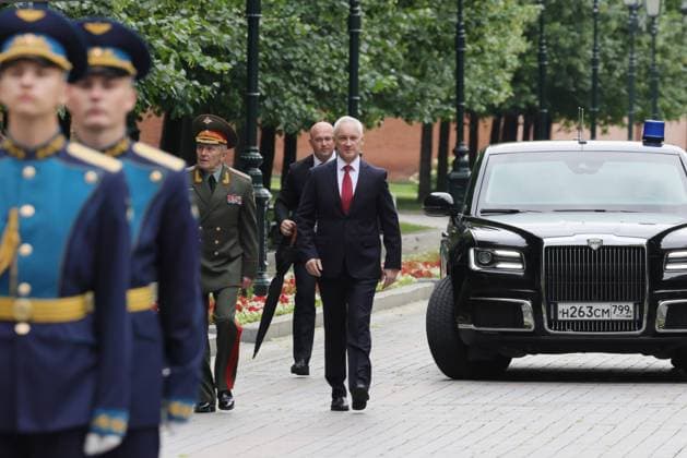 Russia Putin WWII Memory and Sorrow Day 9193406 22.06.2026 Russian Defence Minister Andrei Belousov, centre, arrives to attend a wreath-laying ceremony at the Tomb of the Unknown Soldier by the Kremlin wall on the Day of Memory and Sorrow, marking the 85th anniversary of the Nazi German invasion of the Soviet Union during the World War Two, in Moscow, Russia. Mikhail Metzel Sputnik Moscow Russia  Copyright: xMikhailxMetzelx