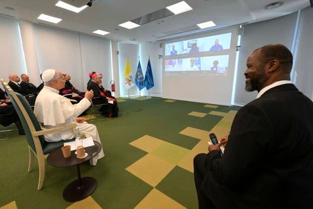 ITALY - POPE LEO XIV DURING A VISIT AT THE HEADQUARTERS OF WORLD FOOD PROGRAMME IN ROME - 2026 6 22 Italy, Rome, Vatican, 2026 6 22 Pope Leo XIV during a visit at the Headquarters of World Food Programme (WFP), in Rome EDITORIAL USE ONLY - NO BOOKS Copyright: xVATICANxMEDIAx