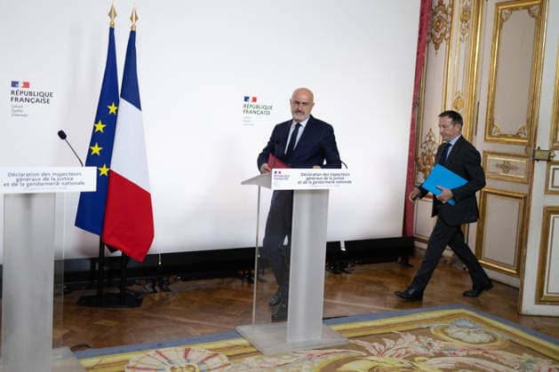Press conference about the Lyhanna report at Matignon - Paris French magistrate and chief of the General Inspectorate of the National Gendarmerie committee (Inspection générale de la gendarmerie nationale - IGGN) Jean-Michel Gentil, French magistrate and chief of the General Inspectorate of Justice committee (Inspection generale de la Justice -IGJ) Stephane Noel deliver the results of an inspection report following the Lyhanna child killing case during a press conference at the Hotel Matignon in Paris on June 22, 2026. Photo by Raphael Lafargue ABACAPRESS.COM Paris France  Copyright: xLafarguexRaphael ABACAx