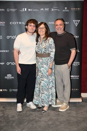 IPA85937280 - Rome: Casa del Cinema. Presentation of the Filming Italy Sardegna Festival. Pictured: Mattia Cirilli, Maria De Luca, Gabriele Cirilli  Copyright: xMaurizioxD Avanzox xDxAvanzo Provvisionatox 85937280