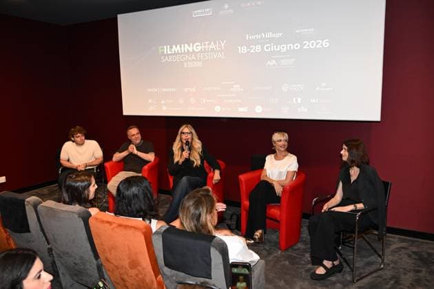 IPA85937364 - Rome: Casa del Cinema. Presentation of the Filming Italy Sardegna Festival. Pictured: Mattia Cirilli, Gabriele Cirilli, Tiziana Rocca, Micaela Ramazzotti, Domizia De Rosa  Copyright: xMaurizioxD Avanzox xDxAvanzo Provvisionatox 85937364