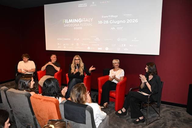 IPA85937376 - Rome: Casa del Cinema. Presentation of the Filming Italy Sardegna Festival. Pictured: Mattia Cirilli, Gabriele Cirilli, Tiziana Rocca, Micaela Ramazzotti, Domizia De Rosa  Copyright: xMaurizioxD Avanzox xDxAvanzo Provvisionatox 85937376