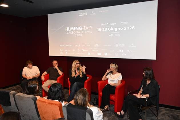 IPA85937381 - Rome: Casa del Cinema. Presentation of the Filming Italy Sardegna Festival. Pictured: Mattia Cirilli, Gabriele Cirilli, Tiziana Rocca, Micaela Ramazzotti, Domizia De Rosa  Copyright: xMaurizioxD Avanzox xDxAvanzo Provvisionatox 85937381
