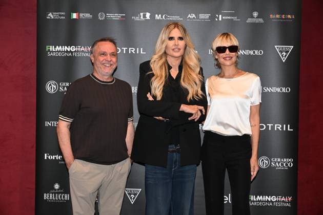 IPA85937339 - Rome: Casa del Cinema. Presentation of the Filming Italy Sardegna Festival. Pictured: Gabriele Cirilli, Tiziana Rocca, Micaela Ramazzotti; Gabriele Cirilli, Tiziana Rocca, Micaela Ramazzotti  Copyright: xMaurizioxD Avanzox xDxAvanzo Provvisionatox 85937339