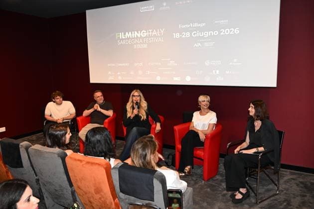 IPA85937359 - Rome: Casa del Cinema. Presentation of the Filming Italy Sardegna Festival. Pictured: Mattia Cirilli, Gabriele Cirilli, Tiziana Rocca, Micaela Ramazzotti, Domizia De Rosa  Copyright: xMaurizioxD Avanzox xDxAvanzo Provvisionatox 85937359