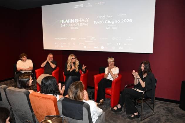 IPA85937368 - Rome: Casa del Cinema. Presentation of the Filming Italy Sardegna Festival. Pictured: Mattia Cirilli, Gabriele Cirilli, Tiziana Rocca, Micaela Ramazzotti, Domizia De Rosa  Copyright: xMaurizioxD Avanzox xDxAvanzo Provvisionatox 85937368