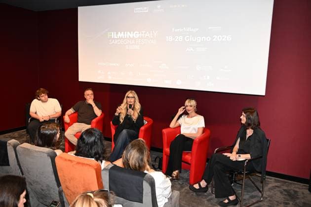 IPA85937390 - Rome: Casa del Cinema. Presentation of the Filming Italy Sardegna Festival. Pictured: Mattia Cirilli, Gabriele Cirilli, Tiziana Rocca, Micaela Ramazzotti, Domizia De Rosa  Copyright: xMaurizioxD Avanzox xDxAvanzo Provvisionatox 85937390