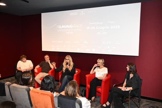 IPA85937395 - Rome: Casa del Cinema. Presentation of the Filming Italy Sardegna Festival. Pictured: Mattia Cirilli, Gabriele Cirilli, Tiziana Rocca, Micaela Ramazzotti, Domizia De Rosa  Copyright: xMaurizioxD Avanzox xDxAvanzo Provvisionatox 85937395
