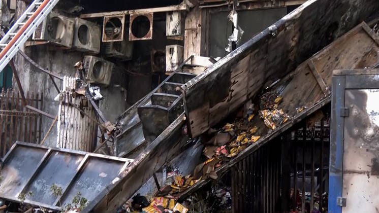 RECORD DATE NOT STATED A view of charred remains following a fire at a coaching centre in Aliganj Lucknow, Jun 22 (ANI): A view of charred remains following a fire at a coaching centre in Aliganj, in Lucknow on Monday. (ANI Video Grab) Lucknow Uttar Pradesh India Copyright: xANIx ANI_20260622208