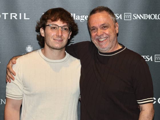 IPA85938356 - Rome: Casa del Cinema. Presentation of the Filming Italy Sardegna Festival. Pictured: Gabriele Cirilli with his son Mattia  Copyright: xMarcoxProvvisionatox xDxAvanzo Provvisionatox 85938356