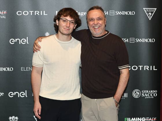 IPA85938351 - Rome: Casa del Cinema. Presentation of the Filming Italy Sardegna Festival. Pictured: Gabriele Cirilli with his son Mattia  Copyright: xMarcoxProvvisionatox xDxAvanzo Provvisionatox 85938351