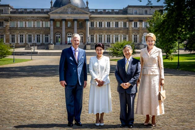 22-06-2026 Laken King Philippe Filip and Queen Mathilde with Japanese Emperor Naruhito and Empress Masako pose for the media at castle Laeken in Belgium at the start of the 2 day statevisit to Belgium. Â  Copyright: xPPEx
