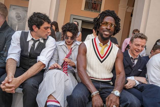 IPA85941912 - Milan, Milan Men™s Fashion Week Spring Summer 2027 - Men™s Fashion, Spring Summer 2027 - Thom Browne fashion show - front row Pictured: Bresch Cai Xukun, Saint Jhn, and Patrick Gibson  Copyright: xRiccardoxGIordanox xRiccardoxGiordanox 85941912