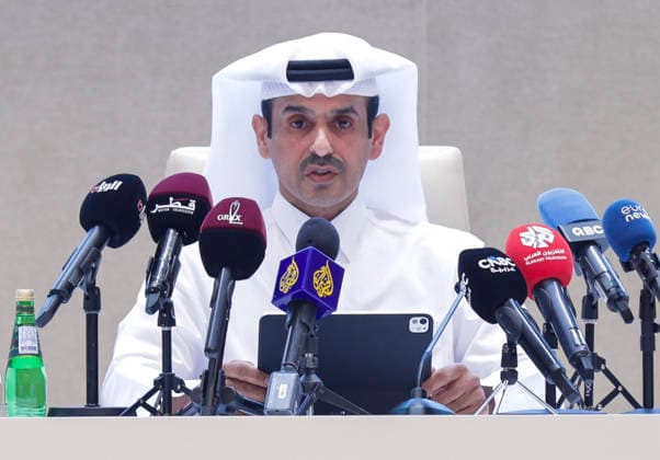 Saad bin Sherida Al Kaabi press conference Qatar s Minister of State for Energy Affairs and President and CEO of QatarEnergy, Saad Sherida Al-Kaabi, speaks during a press conference in Doha, Qatar, on June 22, 2026. QatarEnergy held the briefing following an operational incident that resulted in an explosion and fire at the Barzan gas processing facility in Ras Laffan Industrial City on the evening of June 21. DOHA Qatar Copyright: xNOUSHADx