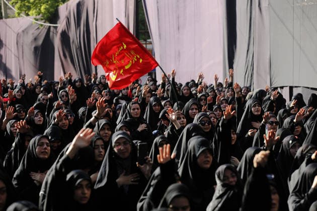 Iranians gather to mark Muharram in Tehran TEHRAN, IRAN - JUNE 22: Shiite Muslims dressed in black wear religious headbands attends a mourning ceremony marking the month of Muharram at the Imamzadeh Ali Akbar Shrine in northern Tehran, Iran on June 22, 2026. Participants gathered to commemorate Hazrat Hussein, the grandson of Prophet Muhammad, and his 72 companions who were martyred in the Battle of Karbala, accompanying the traditional elegies and lamentations. Fatemeh Bahrami Anadolu Tehran Iran. Editorial use only. Please get in touch for any other usage.  Copyright: x2026xAnadoluxFatemehxBahramix