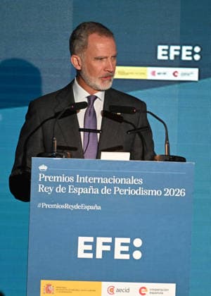 King Felipe IV Presents the 43rd Annual King of Spain International Journalism Awards 2026 King Felipe VI during the awards ceremony for the 2026 King of Spain International Journalism Awards, on June 22, 2026, in Madrid, Spain. These awards are organized by the EFE News Agency and the Spanish Agency for International Development Cooperation (AECID), and since 1983 have recognized journalistic excellence in Ibero-American countries, as well as in those nations with which Spain maintains historical, KING PHILIP VI KING OF SPAIN INTERNATIONAL JOURNALISM AWARDS EFE NEWS AGENCY SPANISH AGENCY FOR INTERNATIONAL DEVELOPMENT COOPERATION José Madrid, Madrid, Spain,detected_source_language  Copyright: xJosÃ xOlivax 7615746