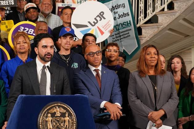 Zohran Mamdani, Letitia James at the press conference for NYC Mayor Zohran Mamdani Signs Executive Order Protecting Workers from Extreme Heat, City Hall, New York, NY, June 22, 2026. Photo By: Kristin Callahan Everett Collection NYC Mayor Zohran Mamdani Signs Executive Order Protecting Workers from Extreme Heat PUBLICATIONXNOTxINxCANxCHNxFRAxITAxJPNxNORxPOLxRUSxESPxUKxUSA
