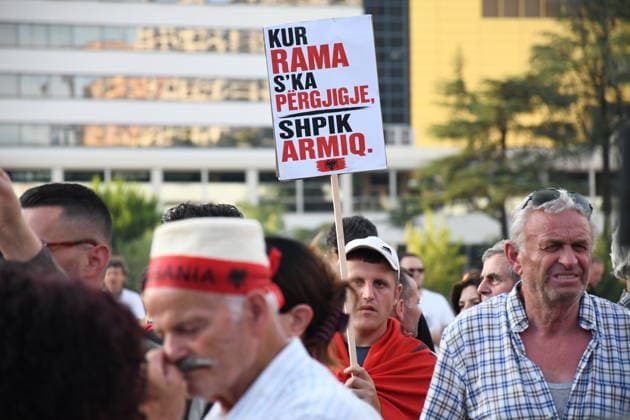 Protests against the tourism project in Albania, continue for 23rd consecutive day TIRANA, ALBANIA - JUNE 22: Hundreds of demonstrators march along the National Martyrs Boulevard toward the Prime Ministry building on the 23rd consecutive day of protests in Tirana, Albania, on June 22, 2026. Gathering at Skanderbeg Square under the slogan Albania is not for sale , the crowds expressed fierce opposition to a multi-million dollar luxury tourism development project planned for the protected Zvernec region in the coastal city of Vlora. The controversial project is allegedly linked to Jared Kushner and Ivanka Trump, the son-in-law and daughter of U.S. President Donald Trump, involving the privatization of pristine public coastlines. The demonstr  Copyright: x2026xAnadoluxOlsixShehux