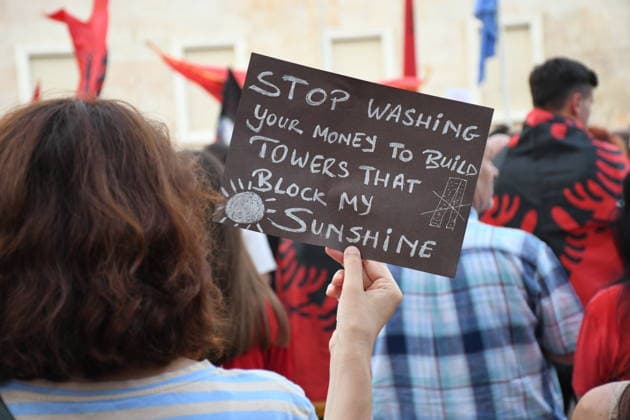 Protests against the tourism project in Albania, continue for 23rd consecutive day TIRANA, ALBANIA - JUNE 22: Hundreds of demonstrators march along the National Martyrs Boulevard toward the Prime Ministry building on the 23rd consecutive day of protests in Tirana, Albania, on June 22, 2026. Gathering at Skanderbeg Square under the slogan Albania is not for sale , the crowds expressed fierce opposition to a multi-million dollar luxury tourism development project planned for the protected Zvernec region in the coastal city of Vlora. The controversial project is allegedly linked to Jared Kushner and Ivanka Trump, the son-in-law and daughter of U.S. President Donald Trump, involving the privatization of pristine public coastlines. The demonstr  Copyright: x2026xAnadoluxOlsixShehux