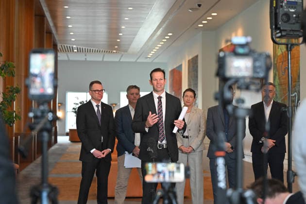 MATT CANAVAN PRESSER, Nationals Leader Matt Canavan and fellow coalition members and senators at a press conference at Parliament House in Canberra, Tuesday, June 23, 2026. ( NO ARCHIVING CANBERRA AUSTRALIAN CAPITAL TERRITORY AUSTRALIA  Copyright: xMICKxTSIKASx 20260623195951952324