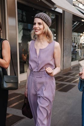 IPA85954286 - Milan, Milan Fashion Week Menswear Spring Summer 2027 - Men s Fashion, Spring Summer 2027 - Giorgio Armani Fashion Show - Guests arriving. Pictured: Lucy Boynton (British-American actress)  Copyright: xAlessandroxBremecx xx 85954286